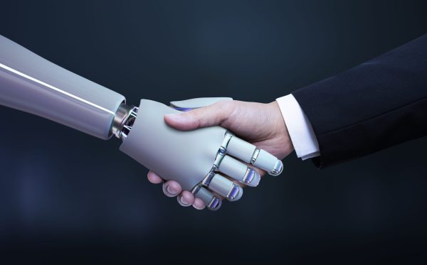 Business hand robot handshake, artificial intelligence digital t Business hand robot handshake, artificial intelligence digital transformation